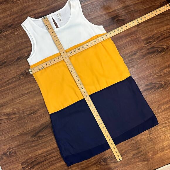 Modcloth Pink Owl Yellow Navy Blue White Colorblock Shift Dress Sleeveless L - Picture 8 of 8